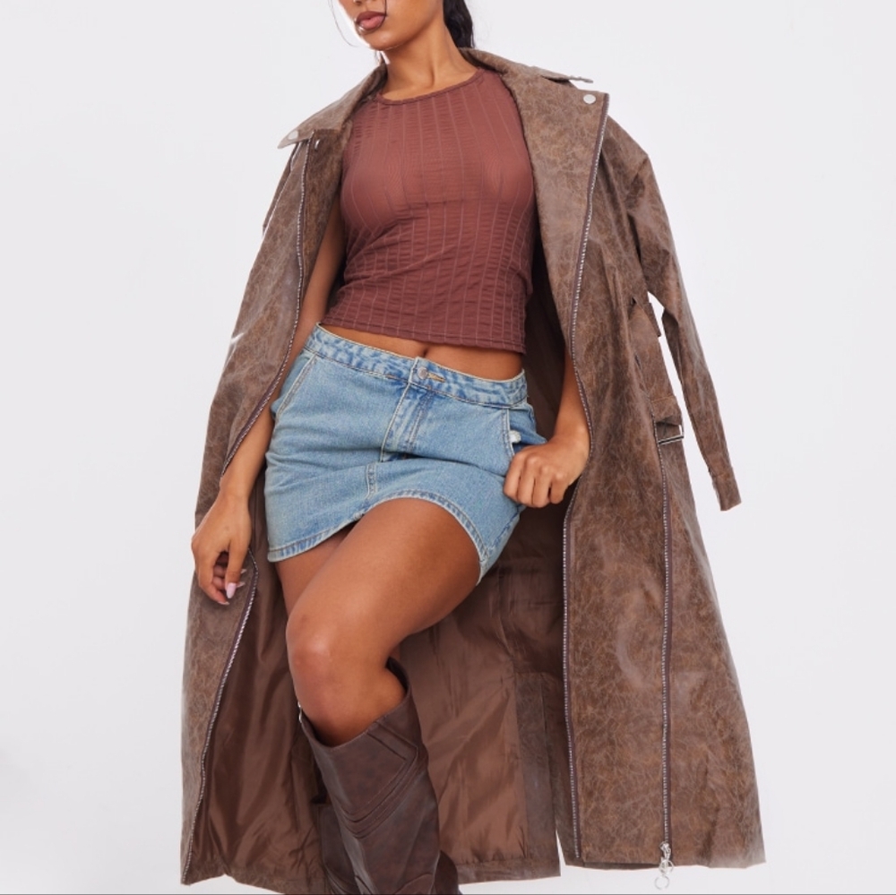 Brand New Pretty Little Thing Mid Blue Wash Denim Mini Skirt